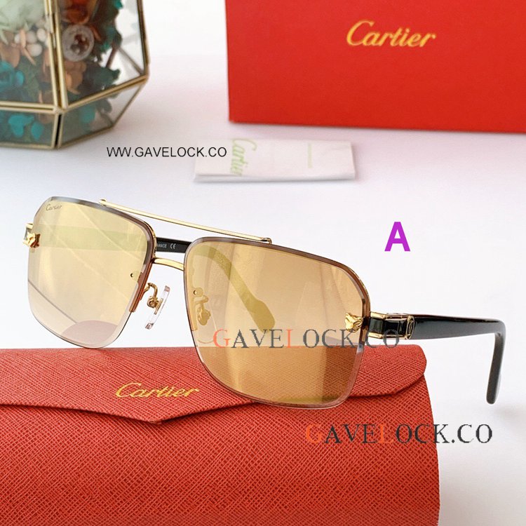 2021Clone Cartier Panthere Men Sunglasses CA0956 Gold Square-frame